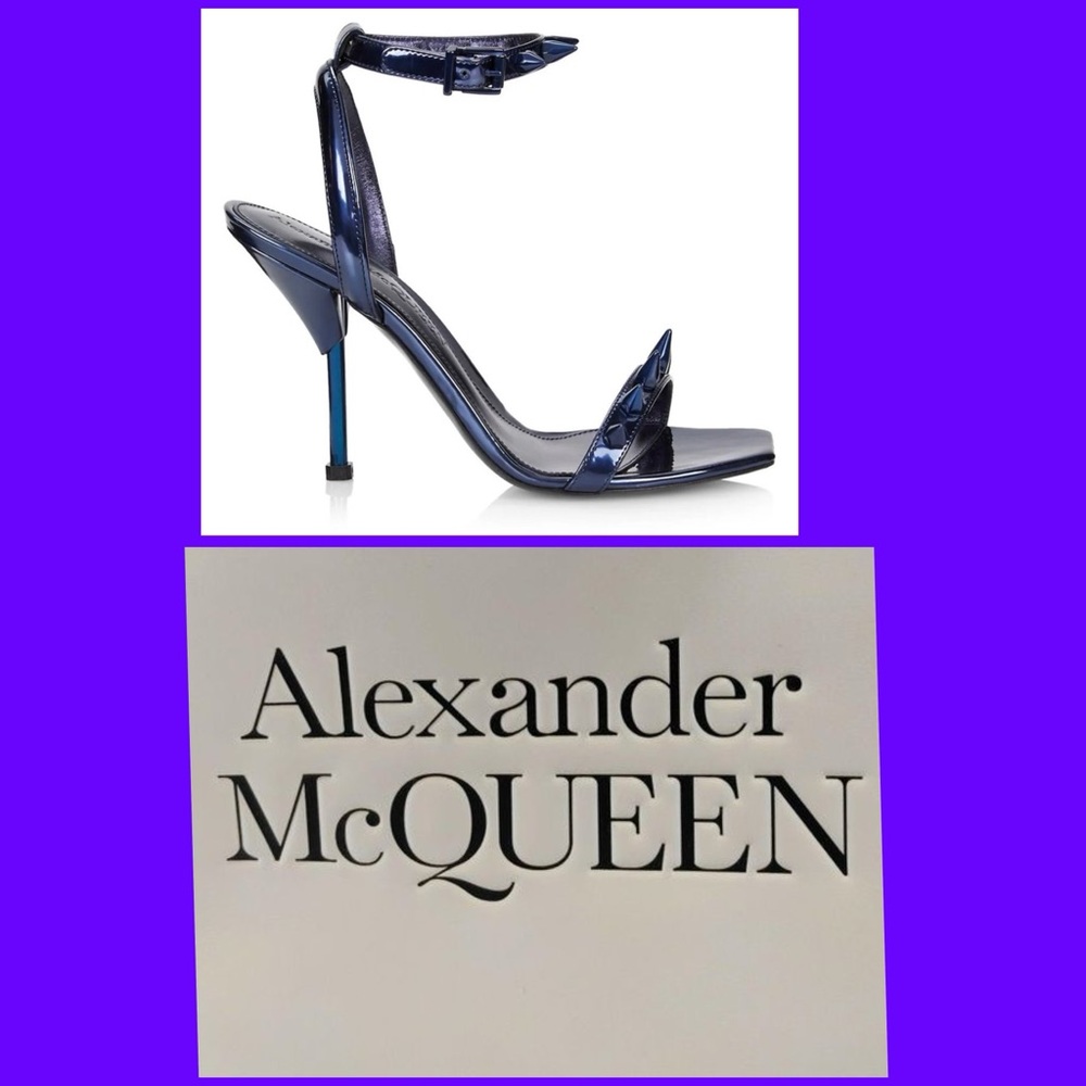 ‼️WOW‼️ALEXANDER MCQUEEN
Punk Stud Metallic iridescent, blue Leather Sandals‼️🤩